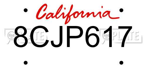 8CJP617 California License Plate