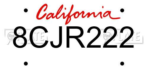 8CJR222 California License Plate