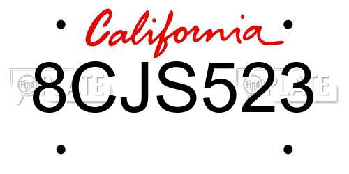 8CJS523 California License Plate