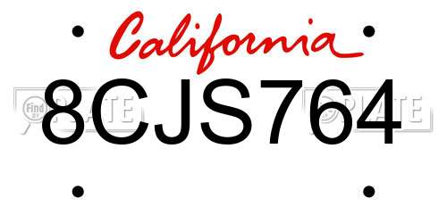 8CJS764 California License Plate