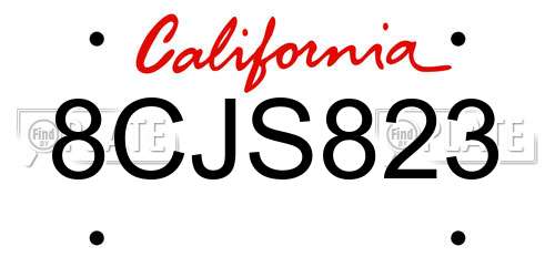 8CJS823 California License Plate