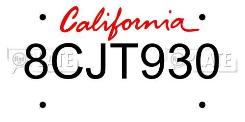 8CJT930 California License Plate