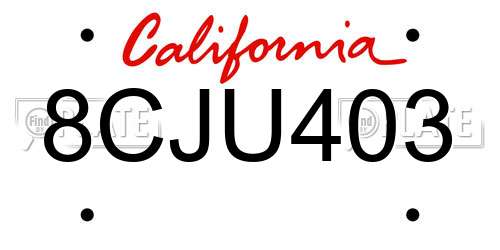 8CJU403 California License Plate