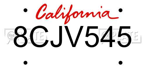 8CJV545 California License Plate