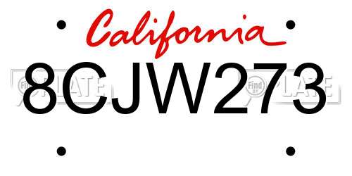 8CJW273 California License Plate