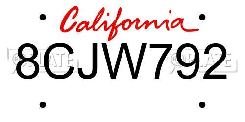 8CJW792 California License Plate