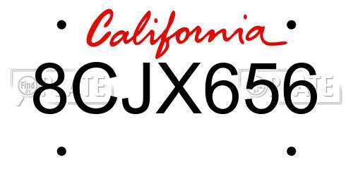 8CJX656 California License Plate