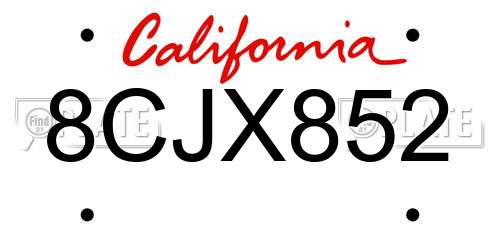 8CJX852 California License Plate