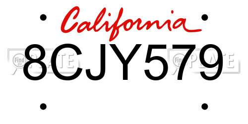 8CJY579 California License Plate