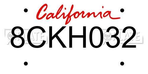 8CKH032 California License Plate