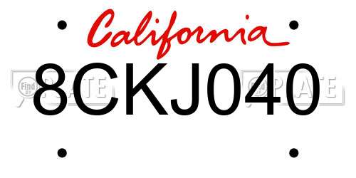8CKJ040 California License Plate