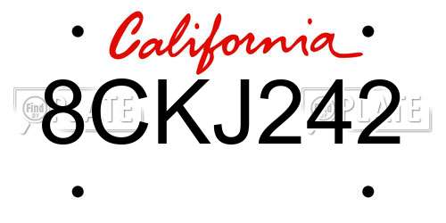 8CKJ242 California License Plate