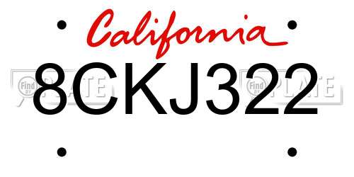 8CKJ322 California License Plate