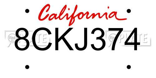 8CKJ374 California License Plate