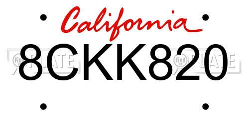 8CKK820 California License Plate