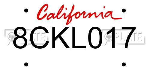 8CKL017 California License Plate