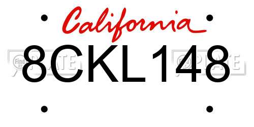 8CKL148 California License Plate