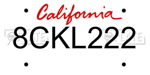 8CKL222 California License Plate