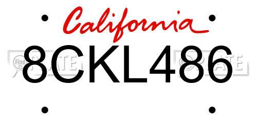 8CKL486 California License Plate
