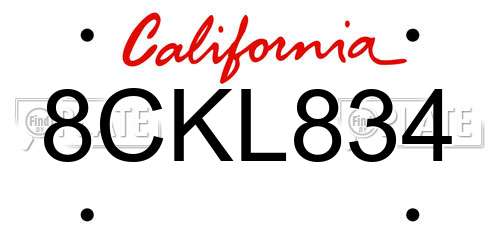 8CKL834 California License Plate