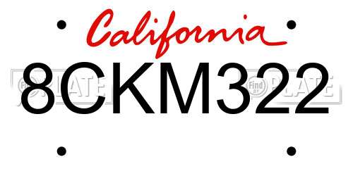 8CKM322 California License Plate