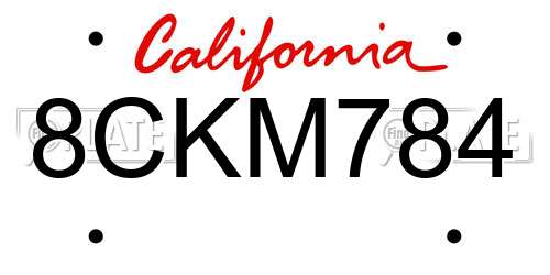 8CKM784 California License Plate