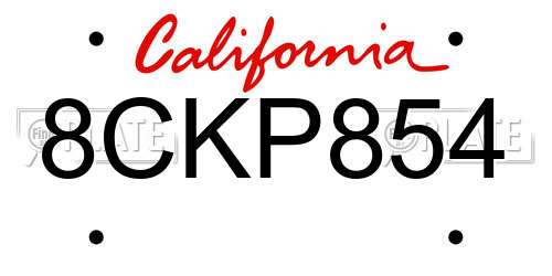 8CKP854 California License Plate
