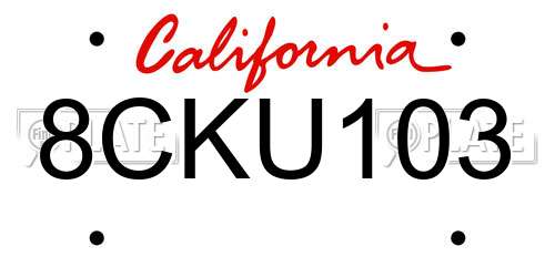 8CKU103 California License Plate