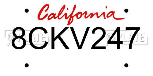 8CKV247 California License Plate