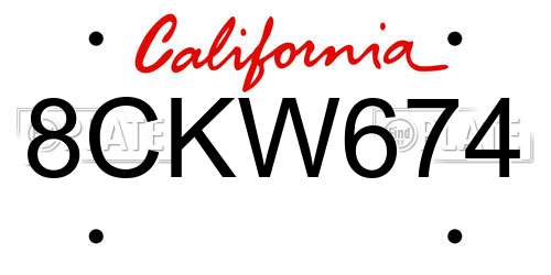 8CKW674 California License Plate