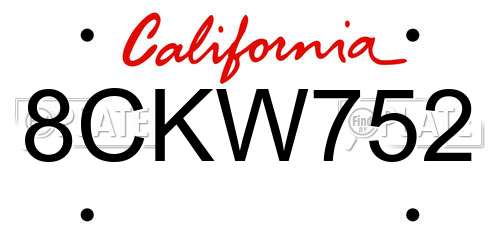 8CKW752 California License Plate