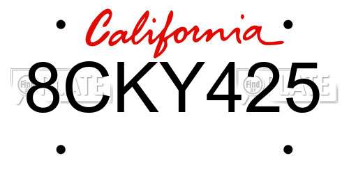 8CKY425 California License Plate
