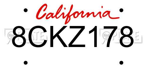 8CKZ178 California License Plate