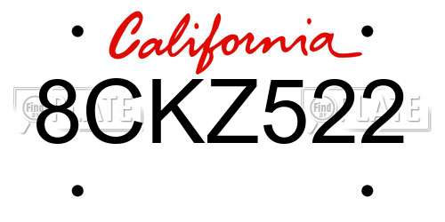 8CKZ522 California License Plate