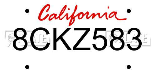 8CKZ583 California License Plate