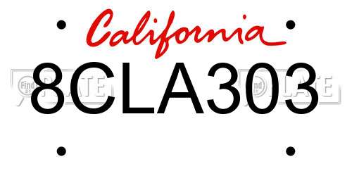 8CLA303 California License Plate