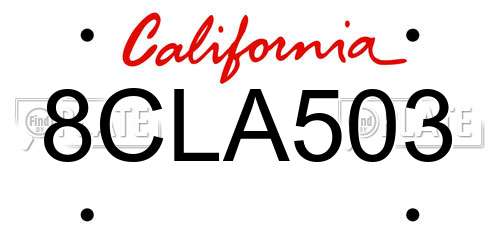 8CLA503 California License Plate