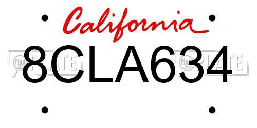 8CLA634 California License Plate