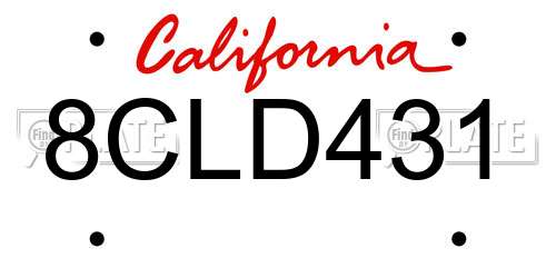 8CLD431 California License Plate