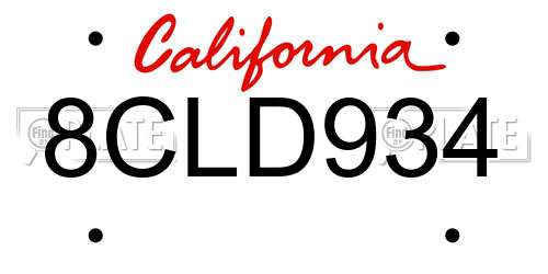 8CLD934 California License Plate