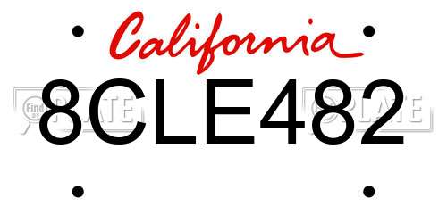 8CLE482 California License Plate