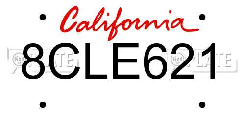 8CLE621 California License Plate
