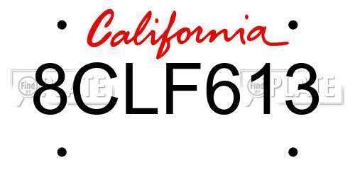 8CLF613 California License Plate