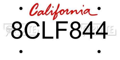 8CLF844 California License Plate