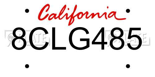 8CLG485 California License Plate