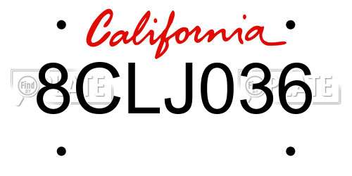 8CLJ036 California License Plate