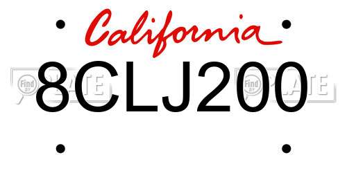 8CLJ200 California License Plate