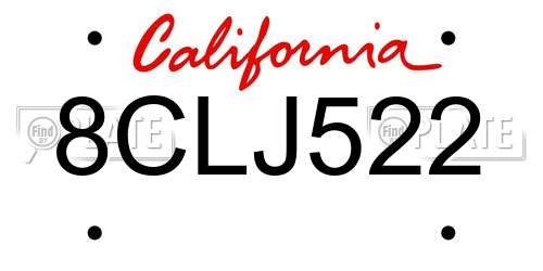 8CLJ522 California License Plate