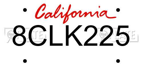 8CLK225 California License Plate