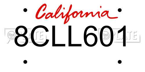 8CLL601 California License Plate